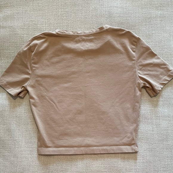 Zara Round Neck Short Sleeve T-Shirt with Stretch | Beige | Women’s Small - Picture 5 of 5